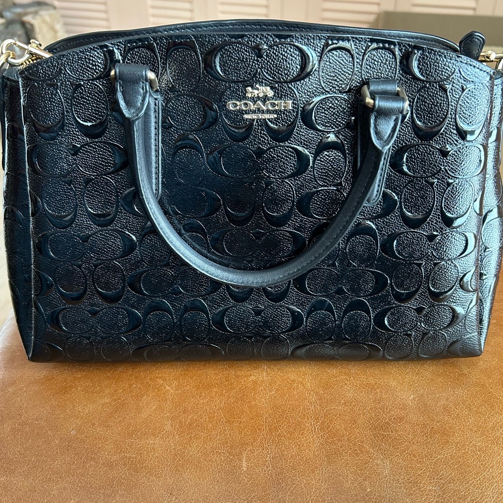 Coach Black Embossed Leather Satchel 12” x 9” x 5” approximately